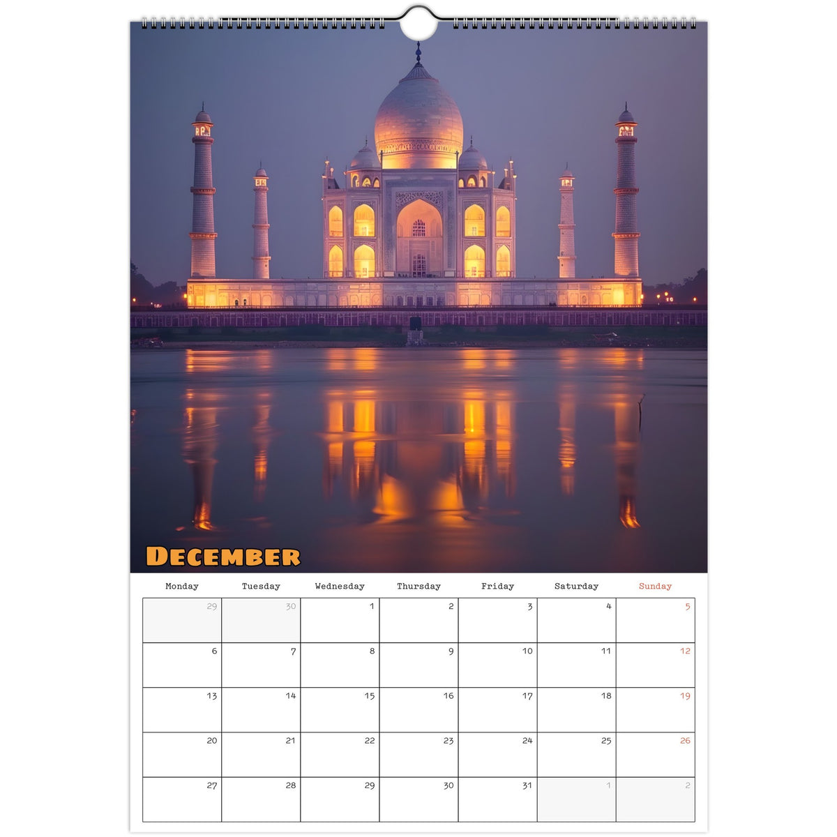 Beautiful India 2027 calendar December page