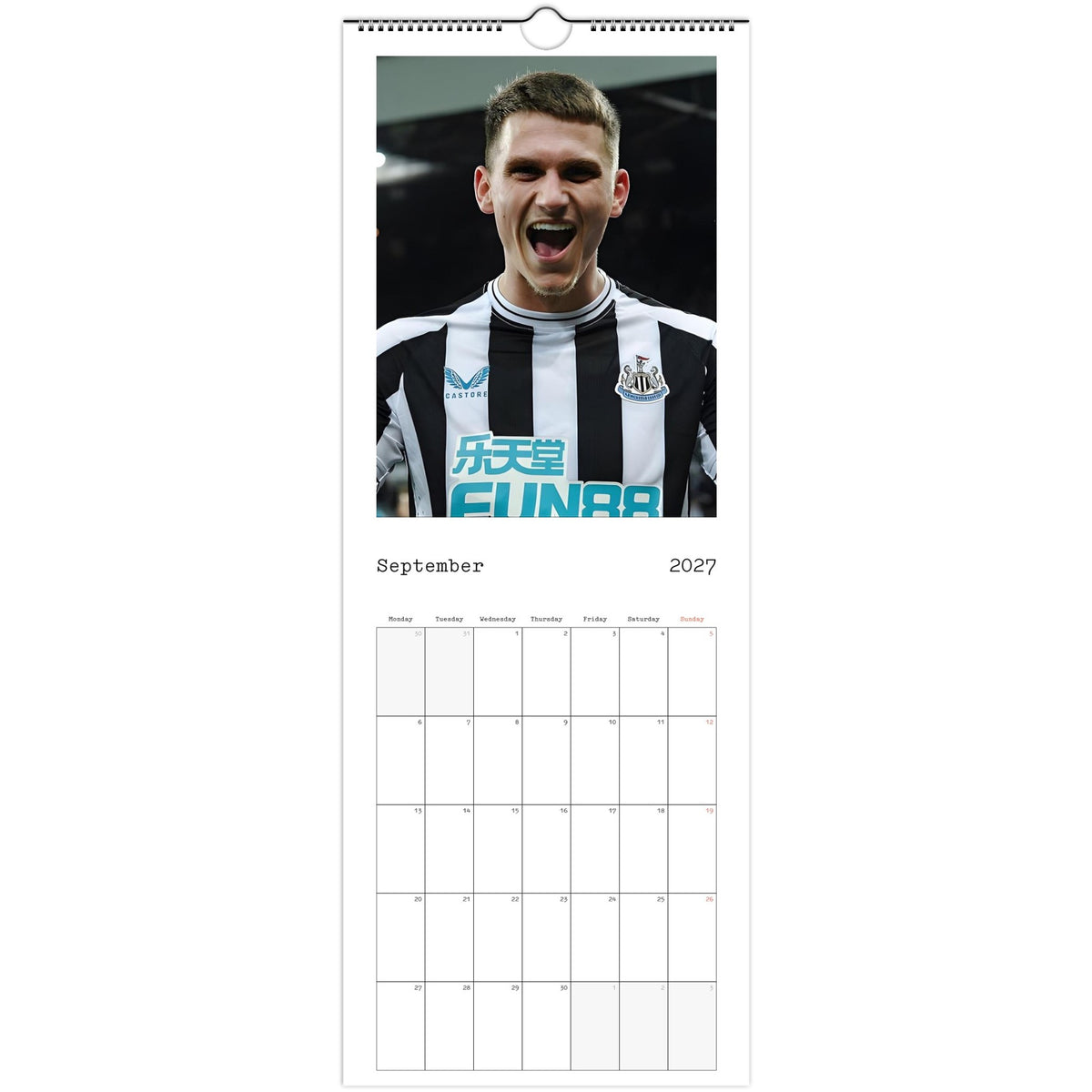 September 2027 page in Newcastle United FC slim wall calendar