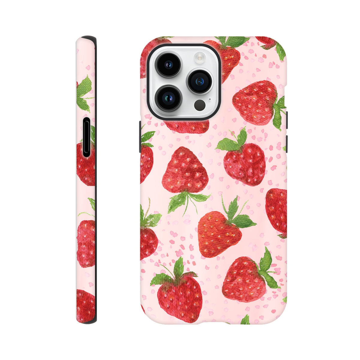 Aesthetic strawberry iPhone case with glossy protective finish