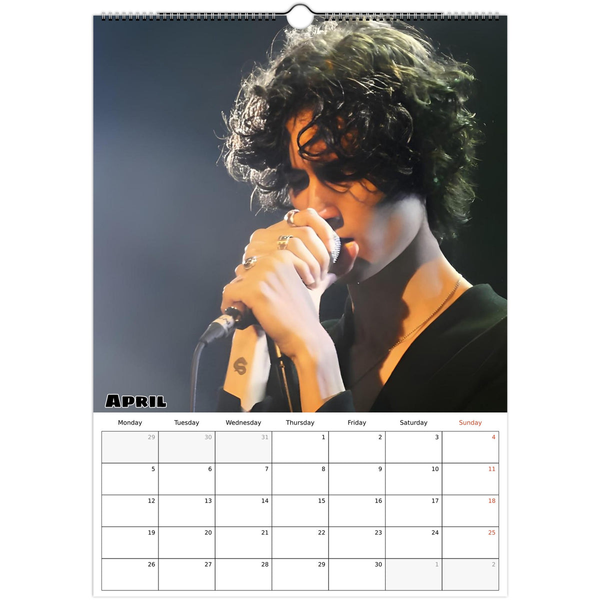 April page of sombr 2027 A3 wall calendar