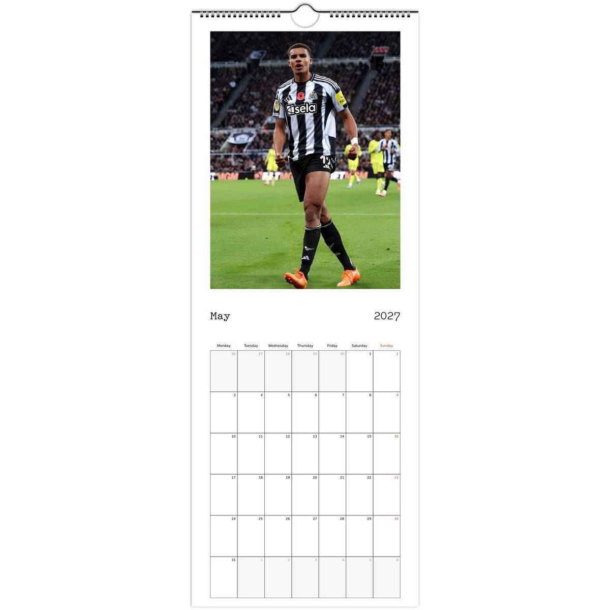 May 2027 page in Newcastle United FC slim wall calendar