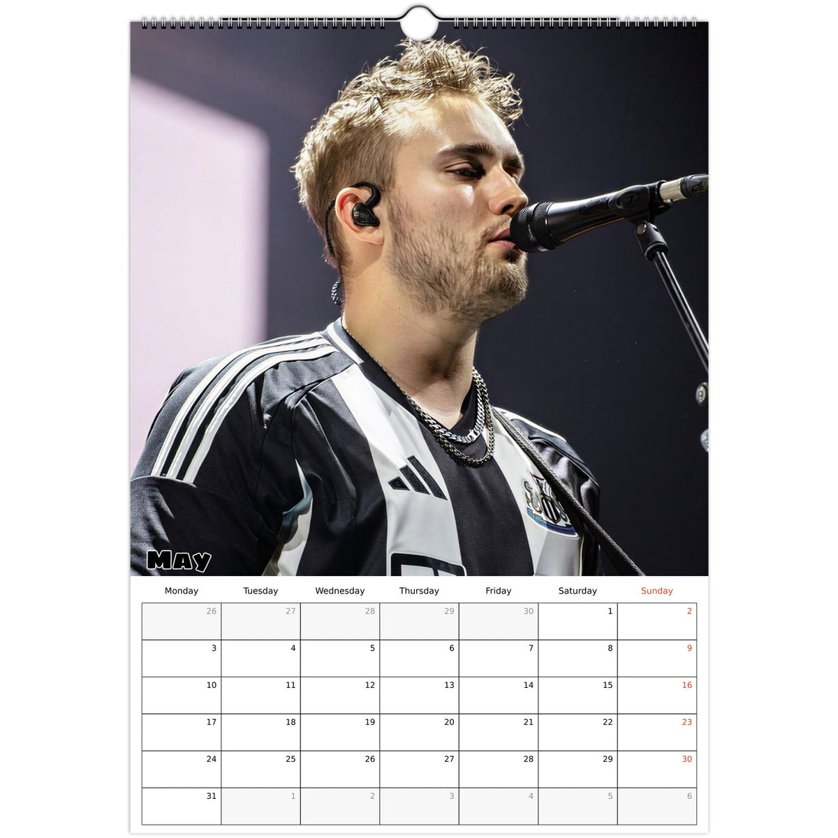 May 2027 page in Sam Fender A3 wall calendar
