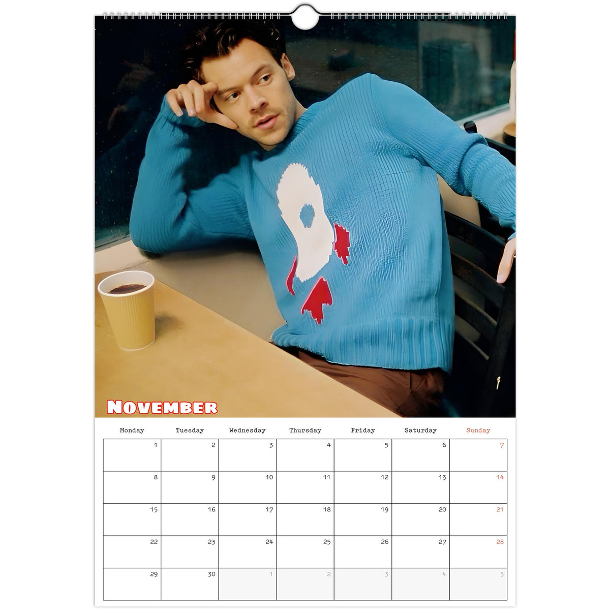 November 2027 page in Harry Styles A3 wall calendar