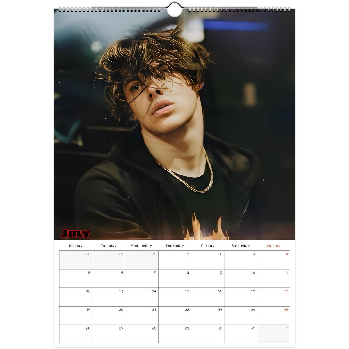 July 2027 page in YUNGBLUD A3 wall calendar