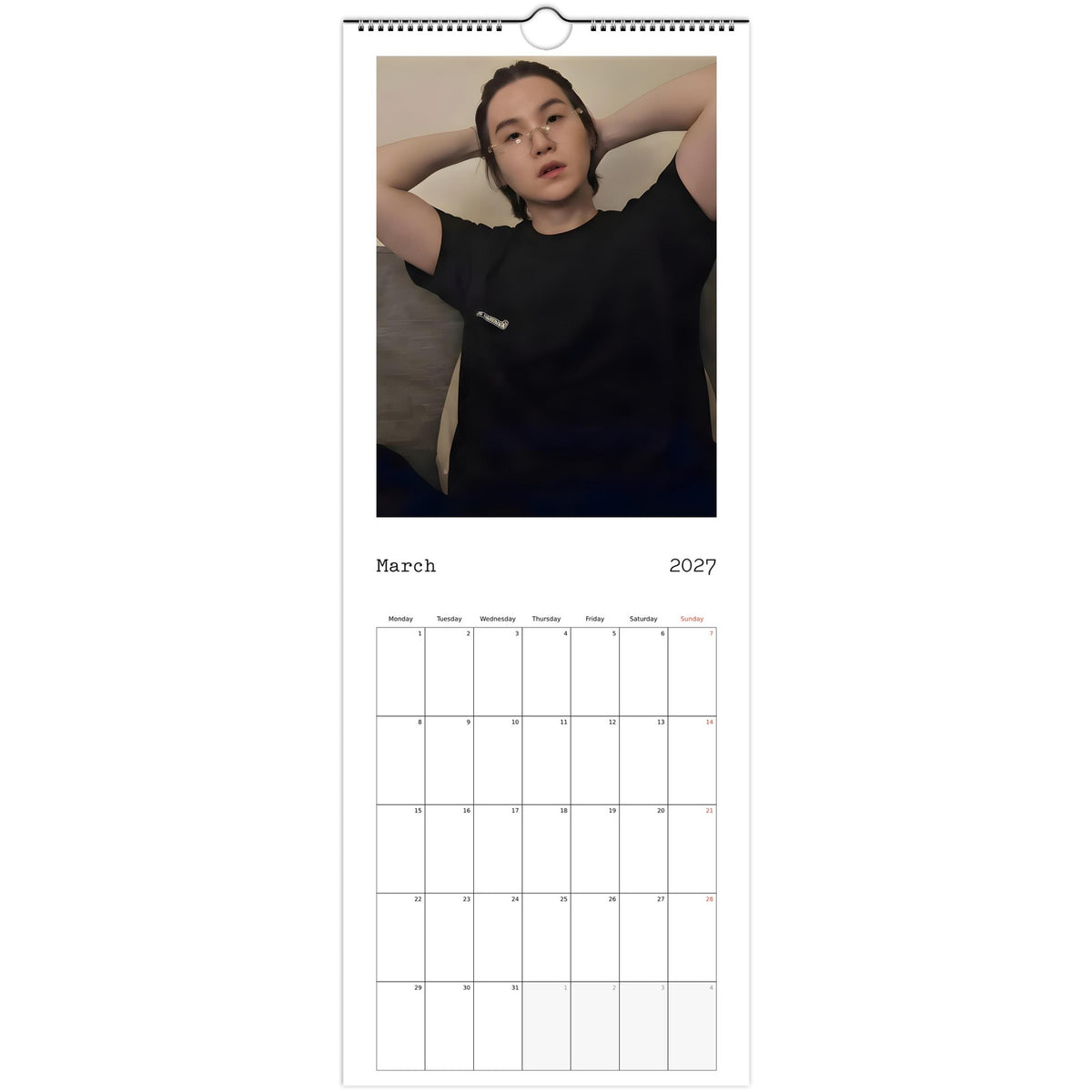 BTS Suga (Yoongi) calendar March portrait