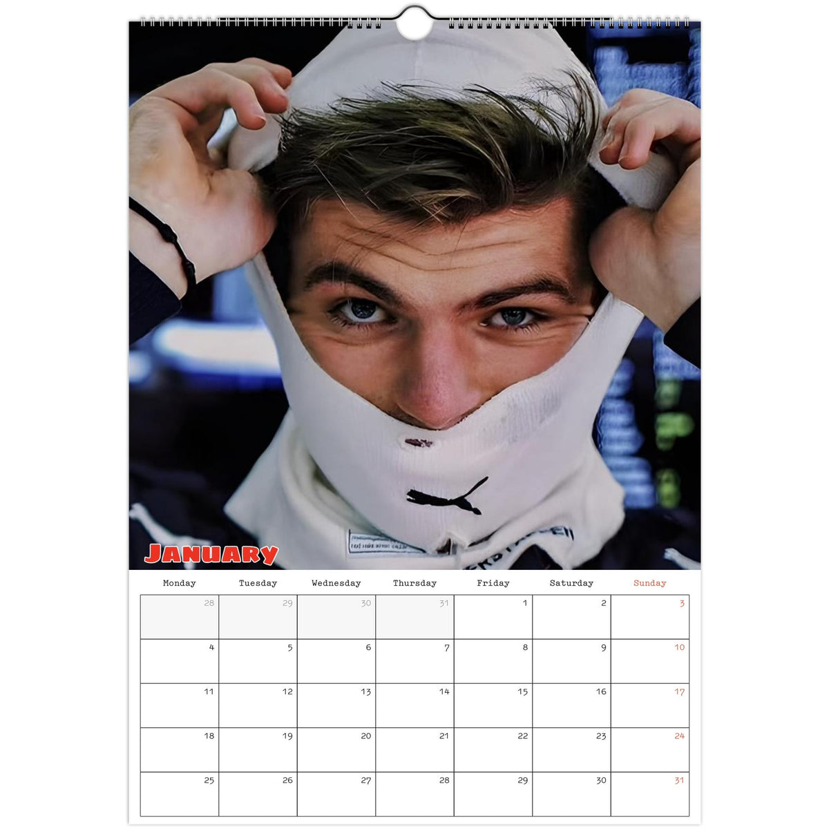 Max Verstappen Calendar 2027 January page