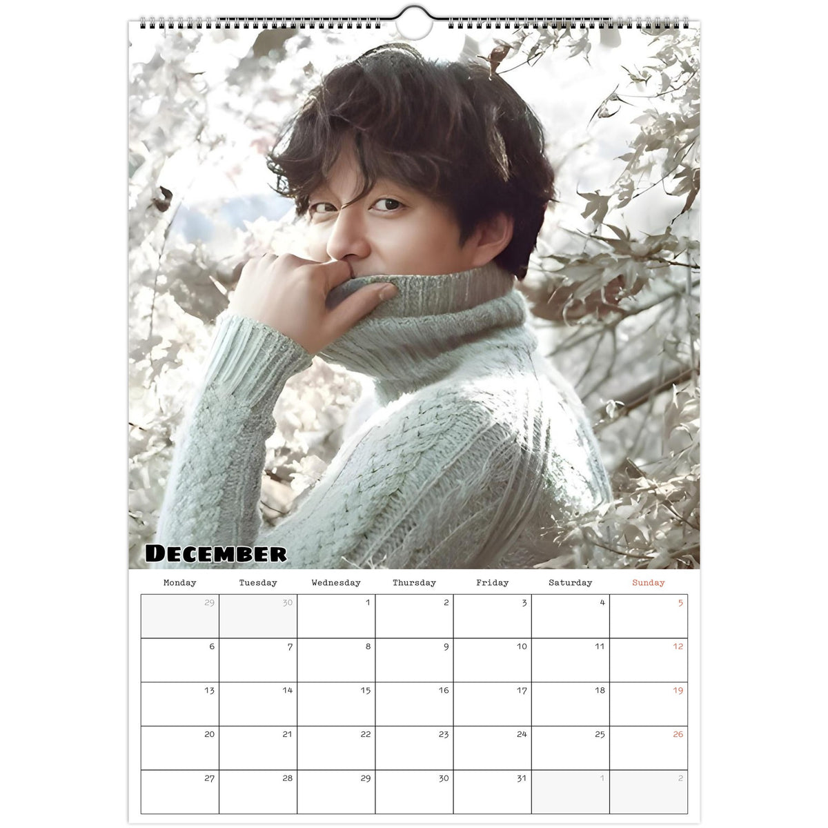 December page of Gong Yoo 2027 A3 wall calendar