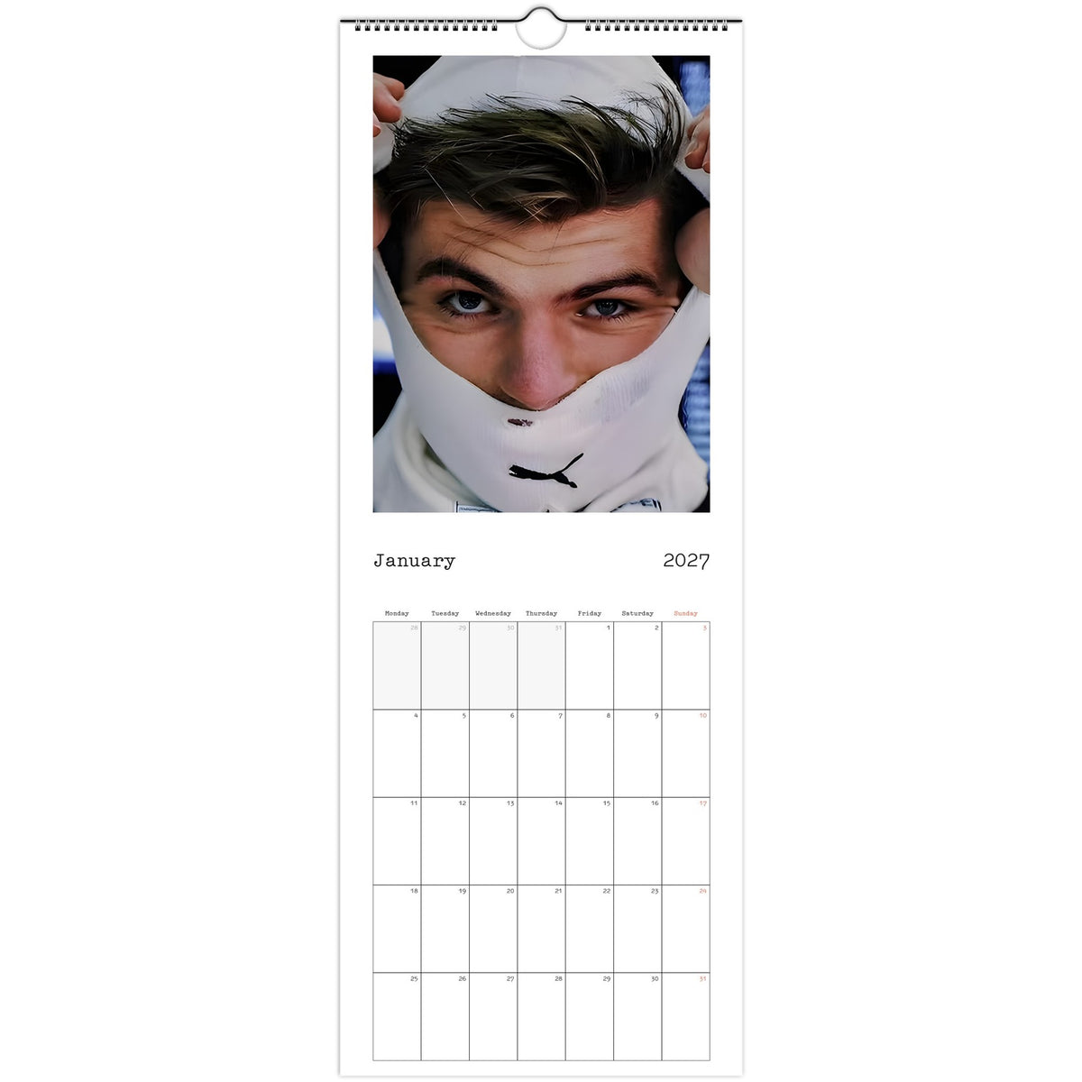 Max Verstappen Calendar 2027 January page