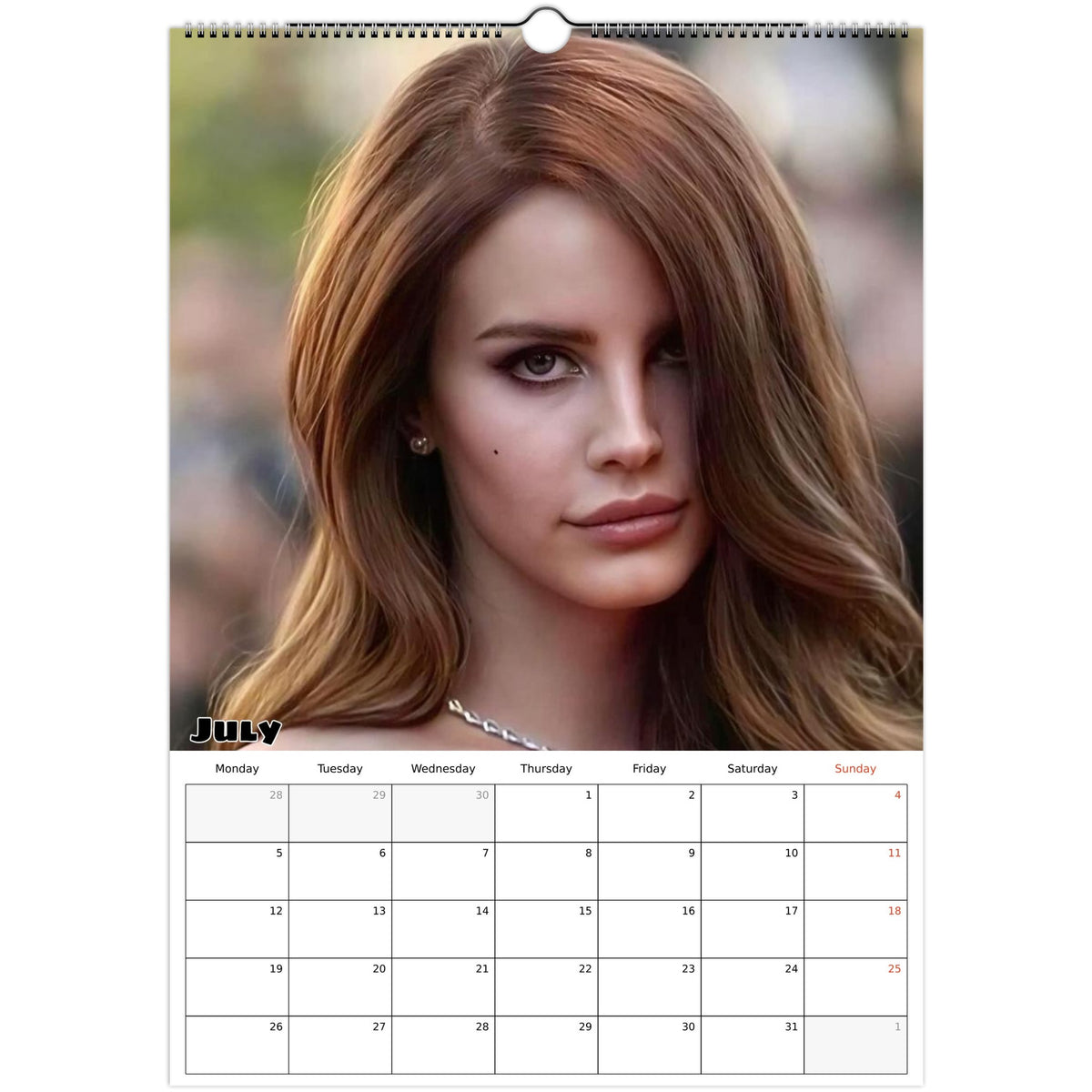 July 2027 page in Lana Del Rey A3 wall calendar