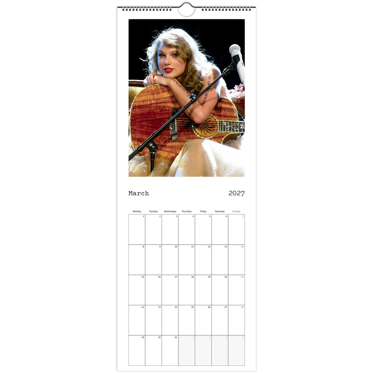 March 2027 page in Taylor Swift slim wall calendar