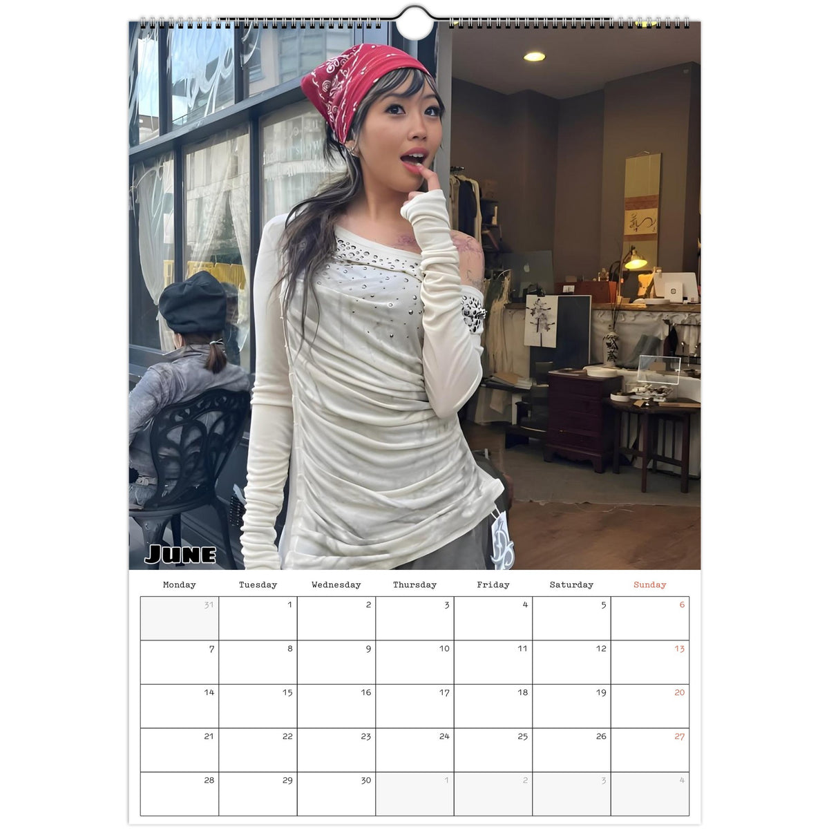 June 2027 page in Beabadoobee A3 wall calendar
