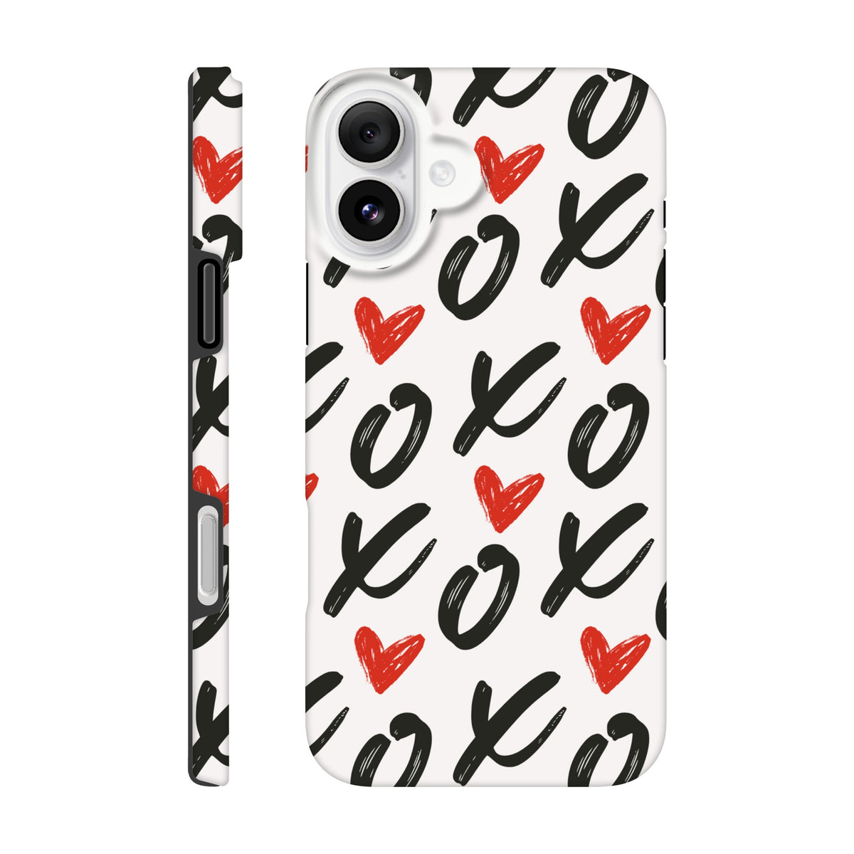 White iPhone tough case with simple red Love graphic