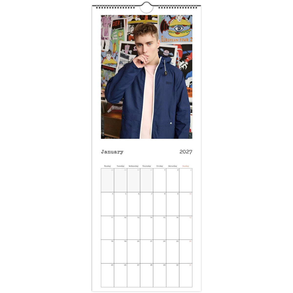 January 2027 page in Sam Fender slim wall calendar