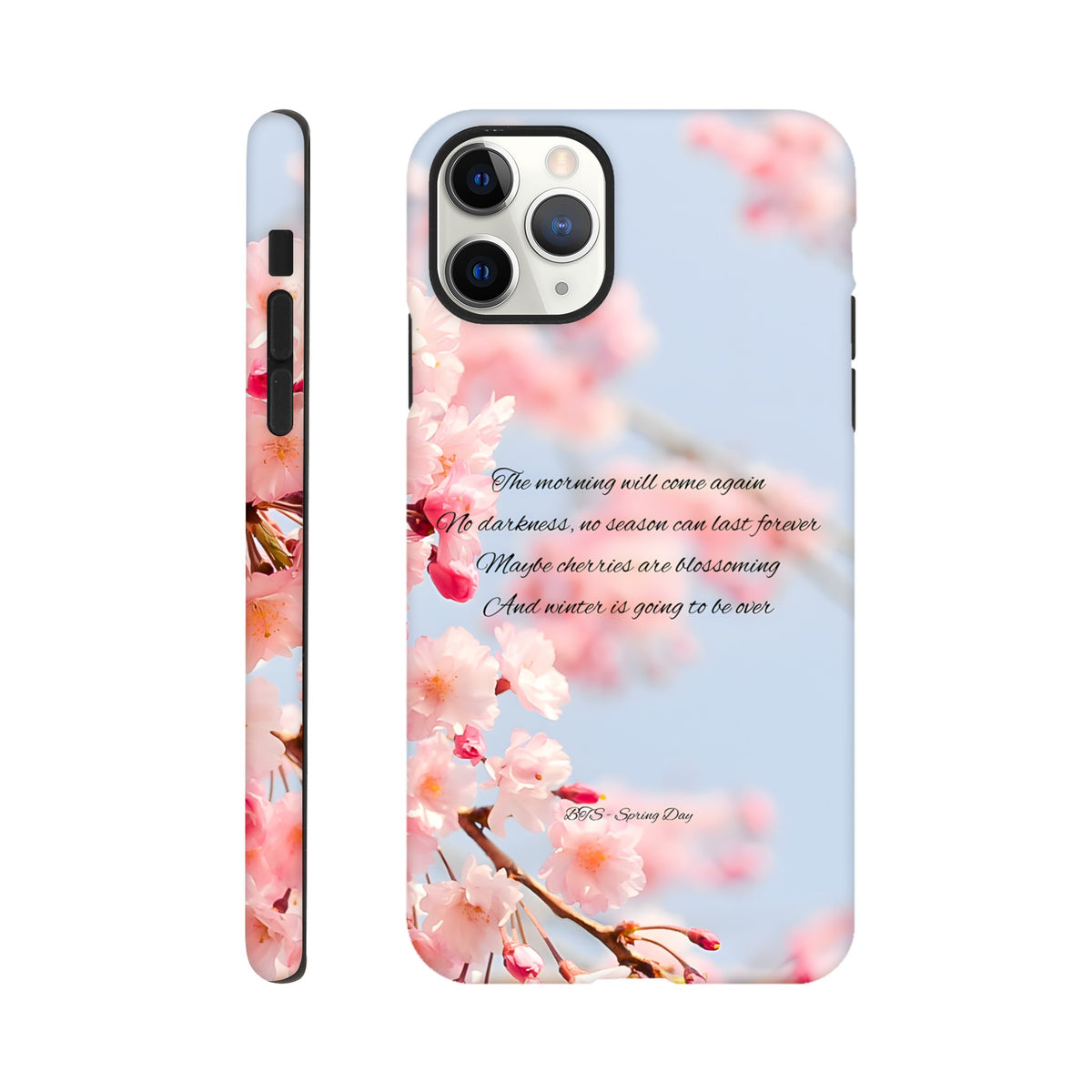 BTS inspired protective iPhone case with soft Spring Day tones
