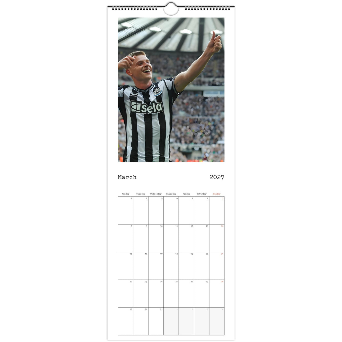 March 2027 page in Newcastle United FC slim wall calendar
