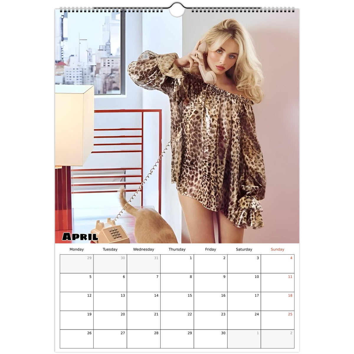 April 2027 page in Sabrina Carpenter A3 wall calendar