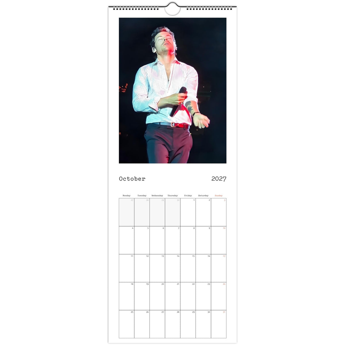 Harry Styles Calendar 2027 October 