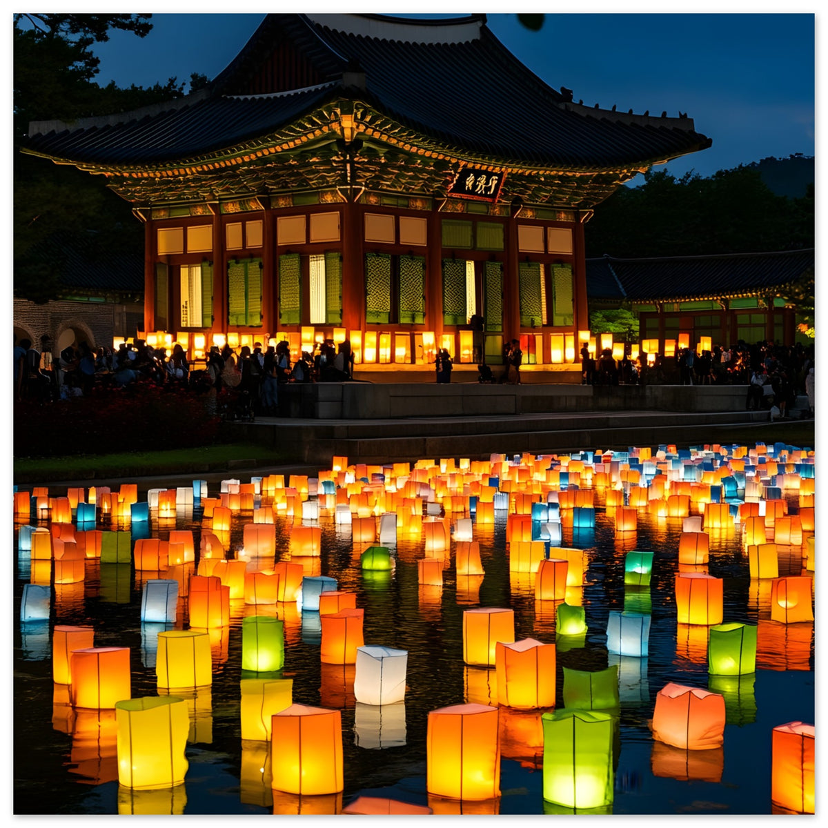 Korean festival lanterns artwork for home wall decor