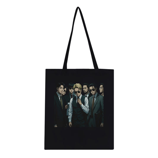 BTS single design tote bag in black canvas