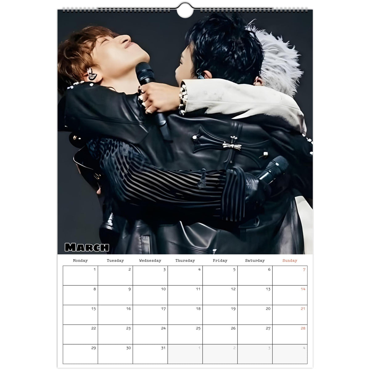 March 2027 page in BIGBANG A3 wall calendar