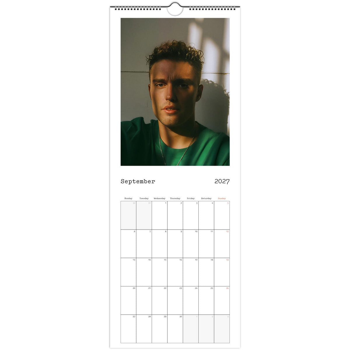 September 2027 page in Sam Fender slim wall calendar