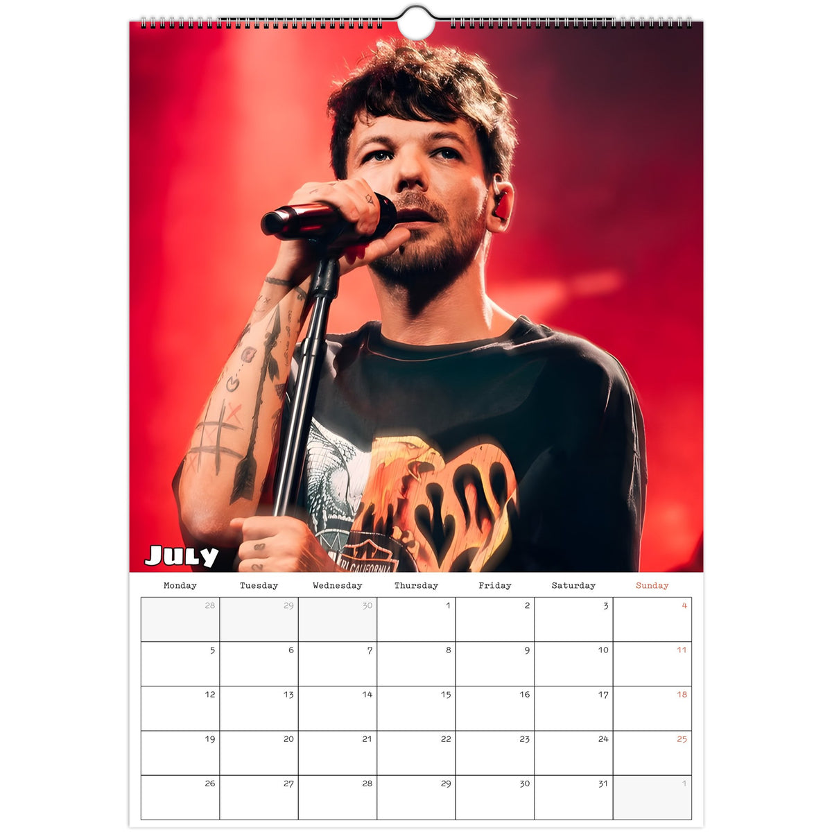 Louis Tomlinson 2027 calendar July Page