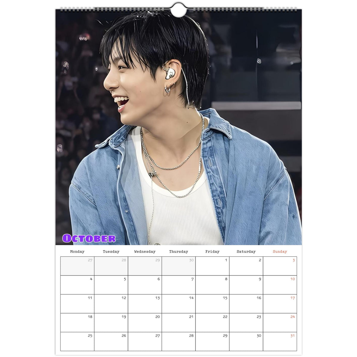 BTS Jungkook Calendar 2027 October page
