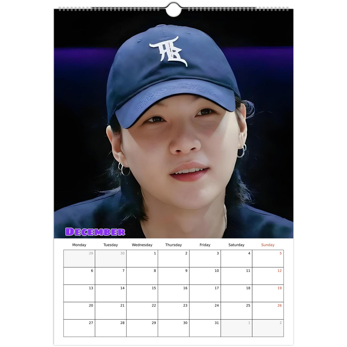BTS Suga (Yoongi) calendar December portrait