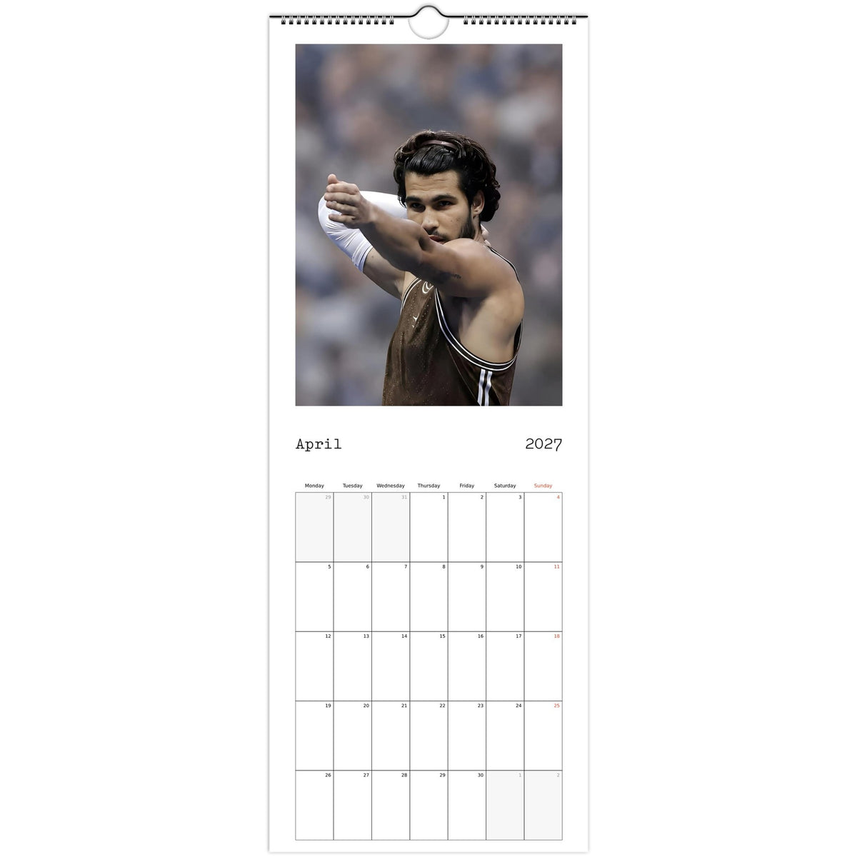 April 2027 page in Carlos Alcaraz slim wall calendar