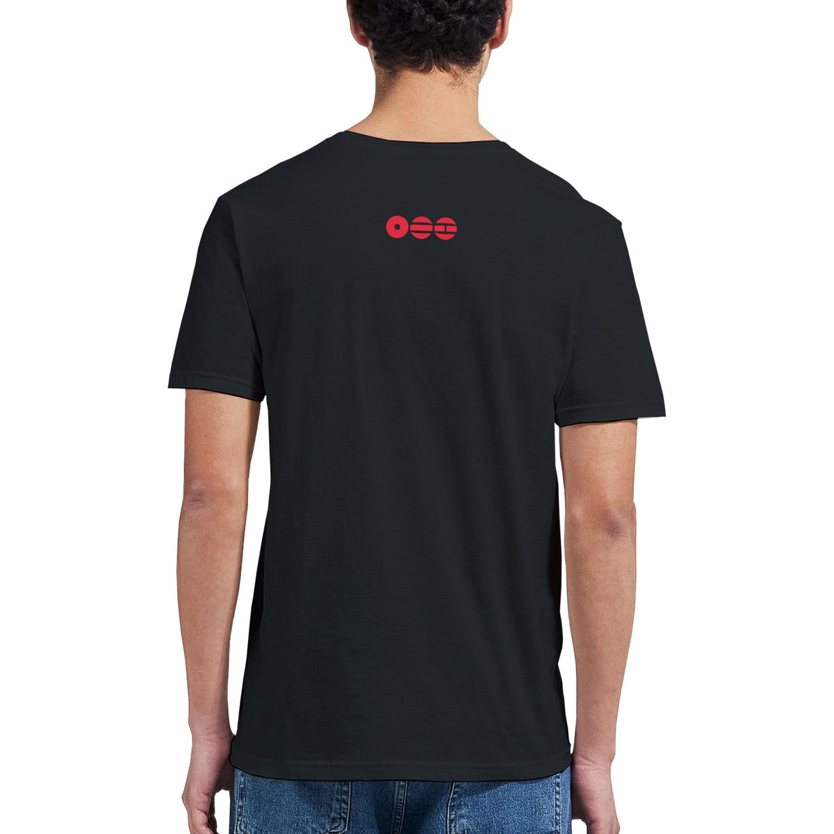 Man wearing a black BTS Arirang t-shirt back design