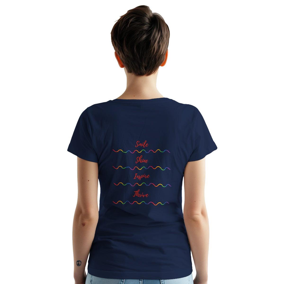 Soft cotton motivational T‑shirt with rainbow positivity design