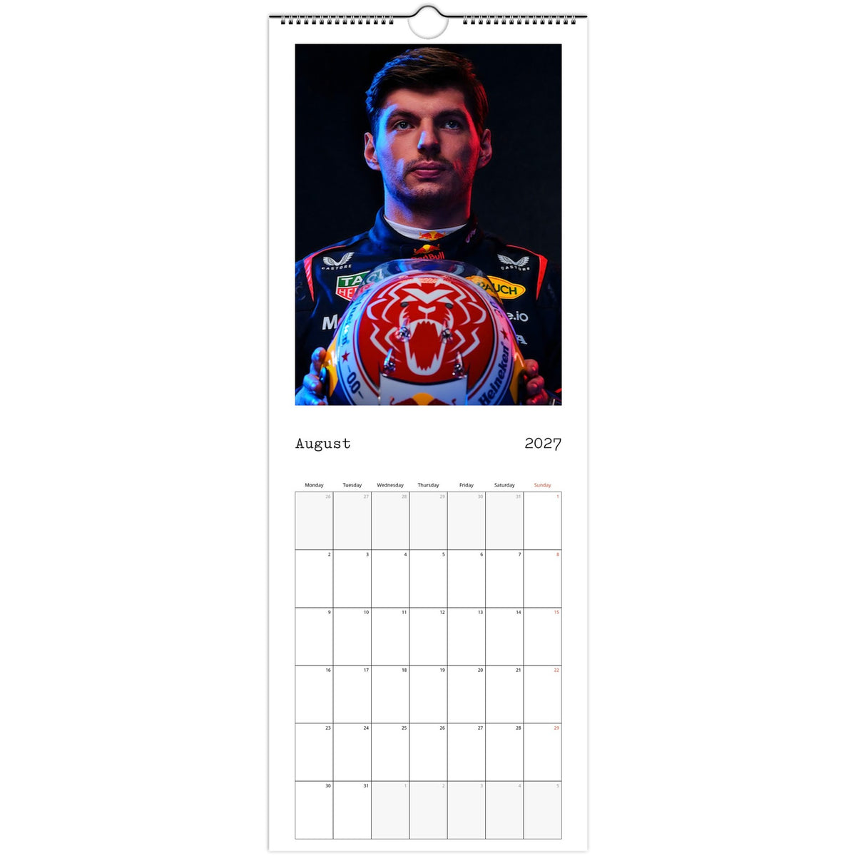 Max Verstappen Calendar 2027 August page