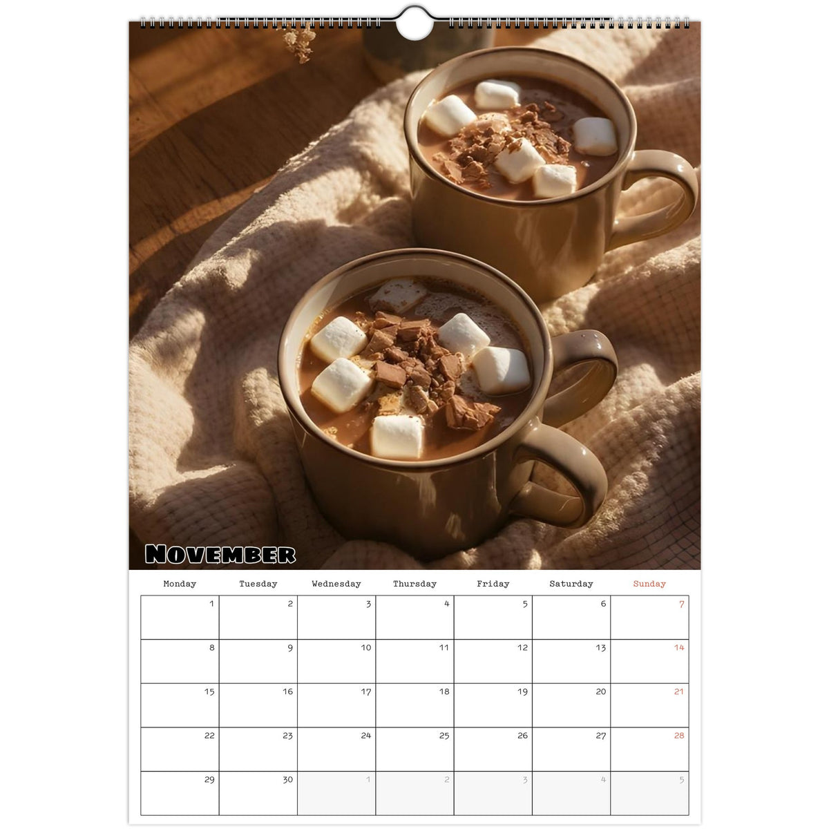 November 2027 page in Coffee Lovers A3 wall calendar