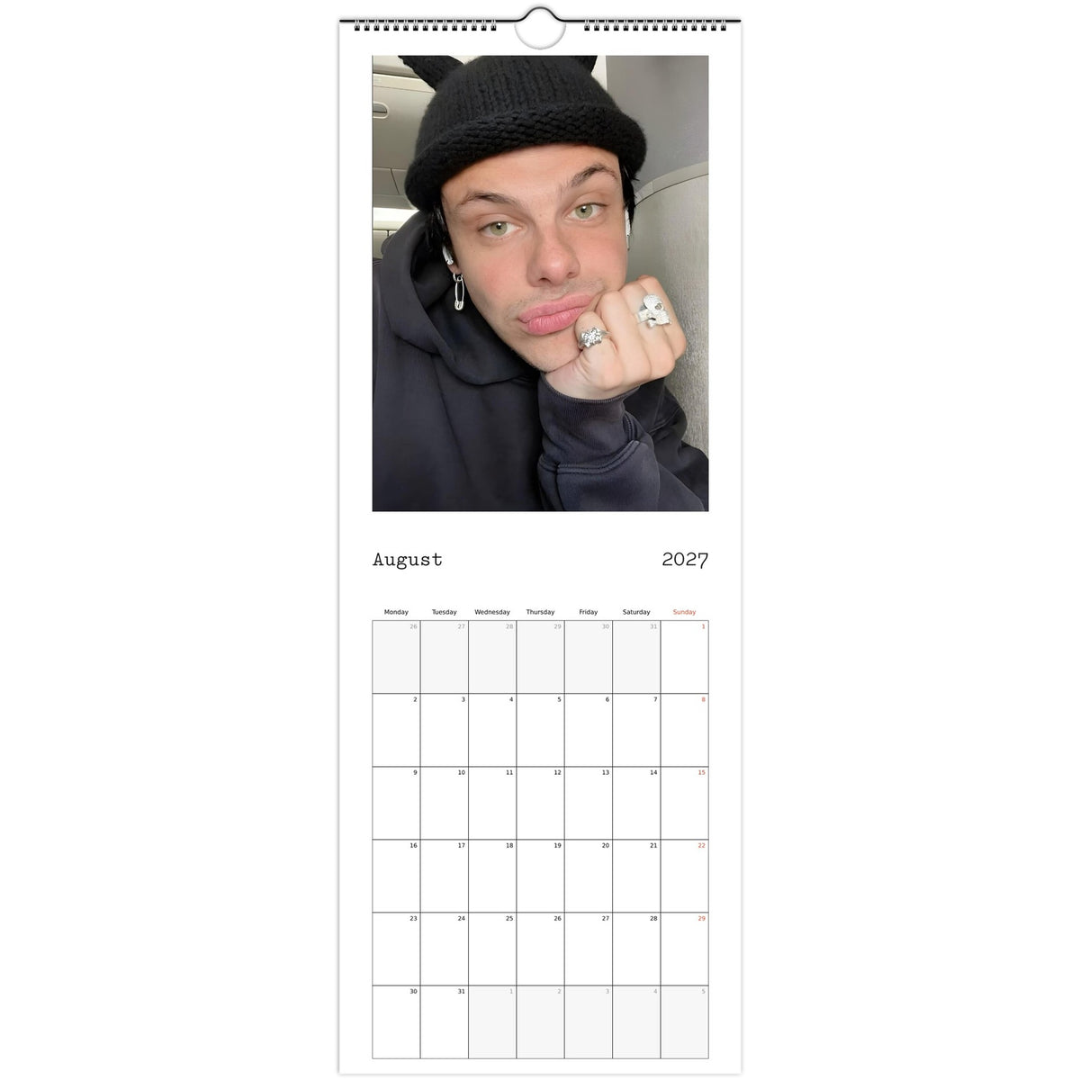 August page of YUNGBLUD 2027 slim wall calendar