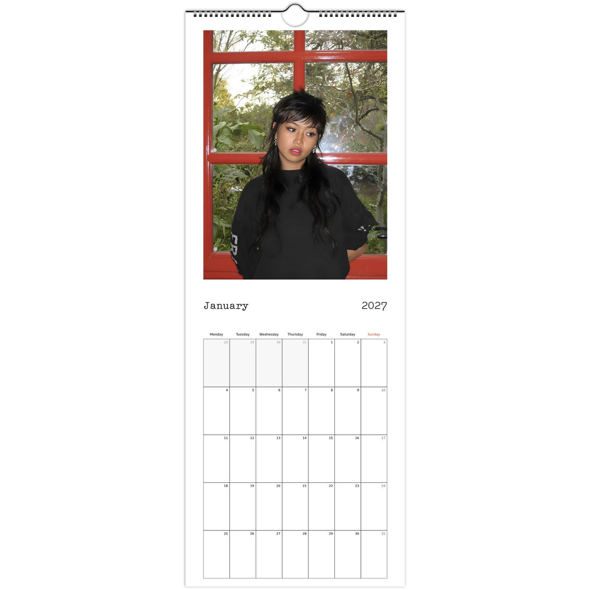 January 2027 page in Beabadoobee slim wall calendar