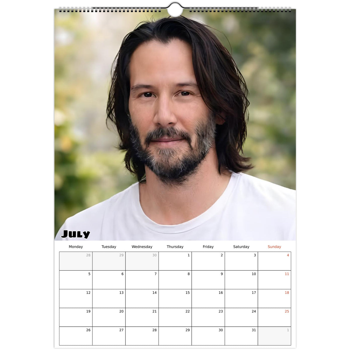 July 2027 page in Keanu Reeves A3 wall calendar