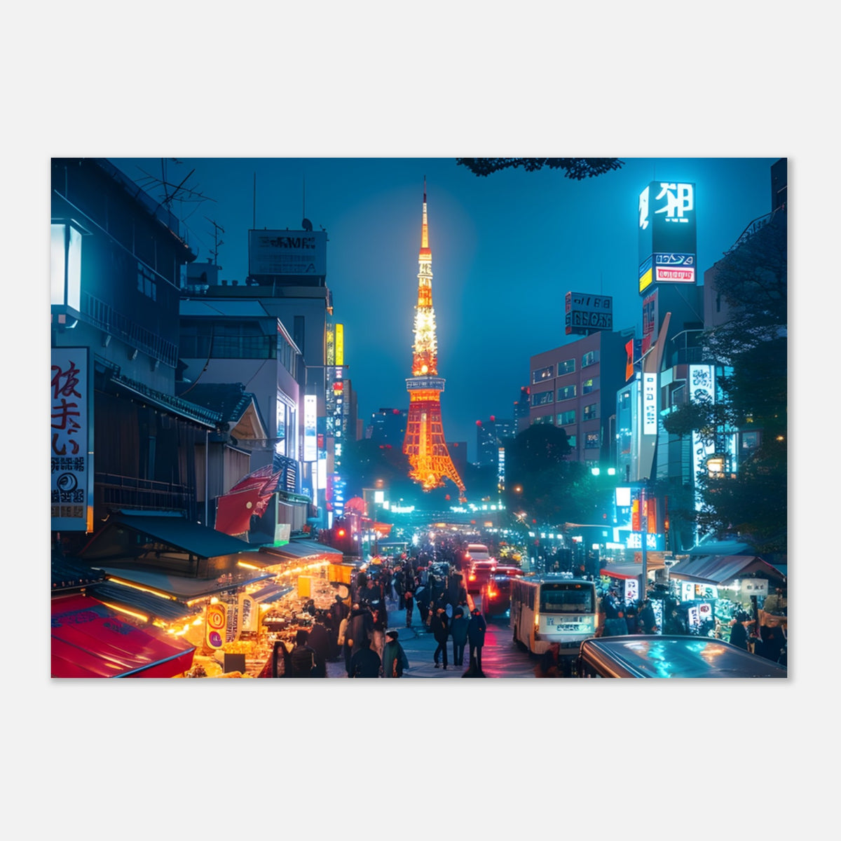 Neon Tokyo wall art with illuminated night‑time street view