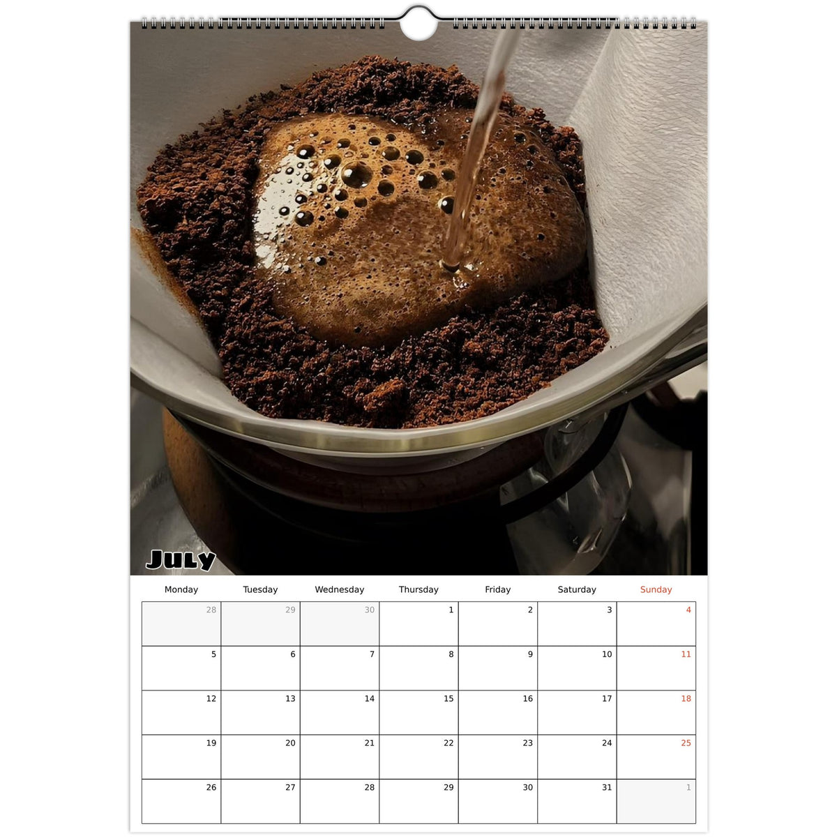 July 2027 page in Coffee Lovers A3 wall calendar