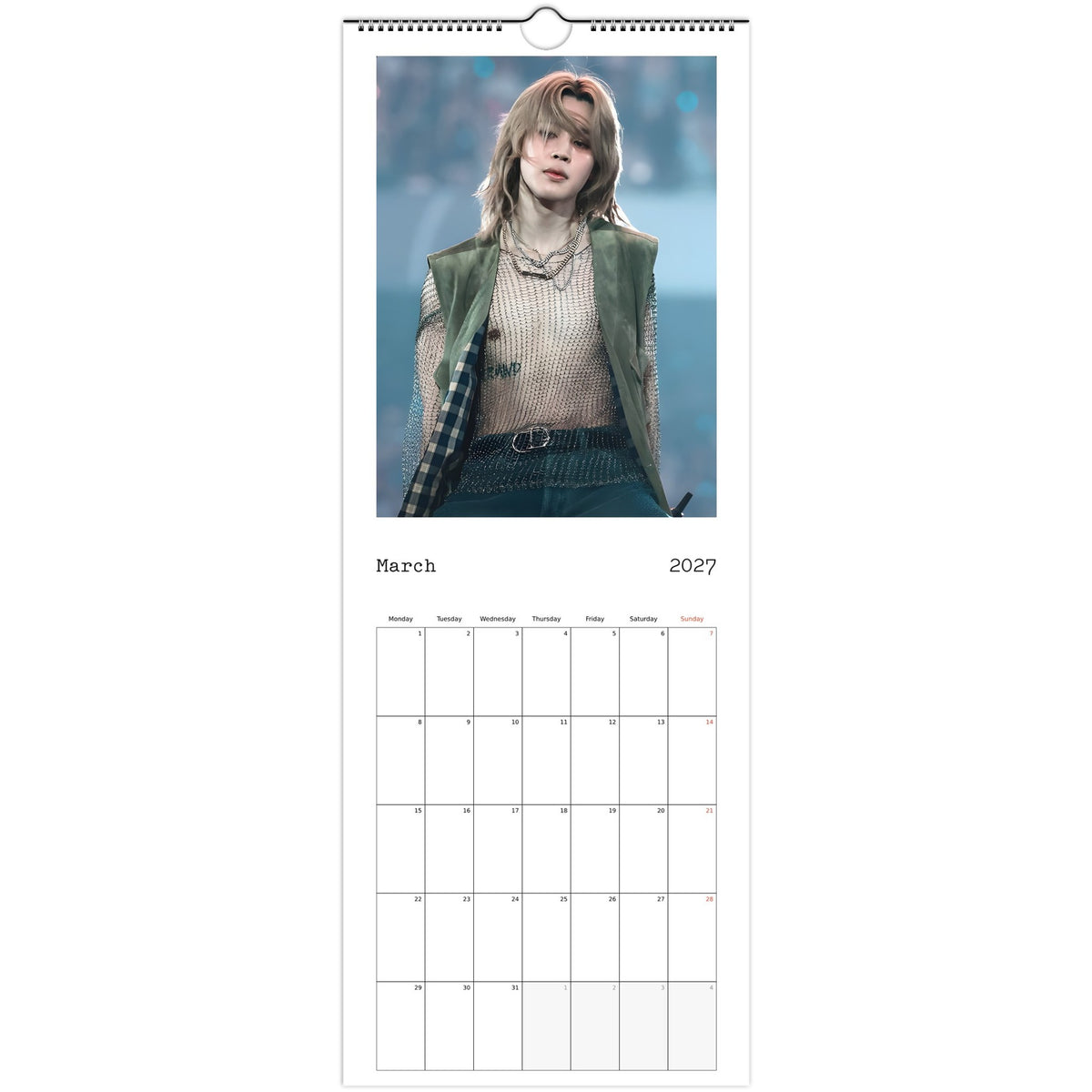 BTS Jimin Calendar 2027 March page
