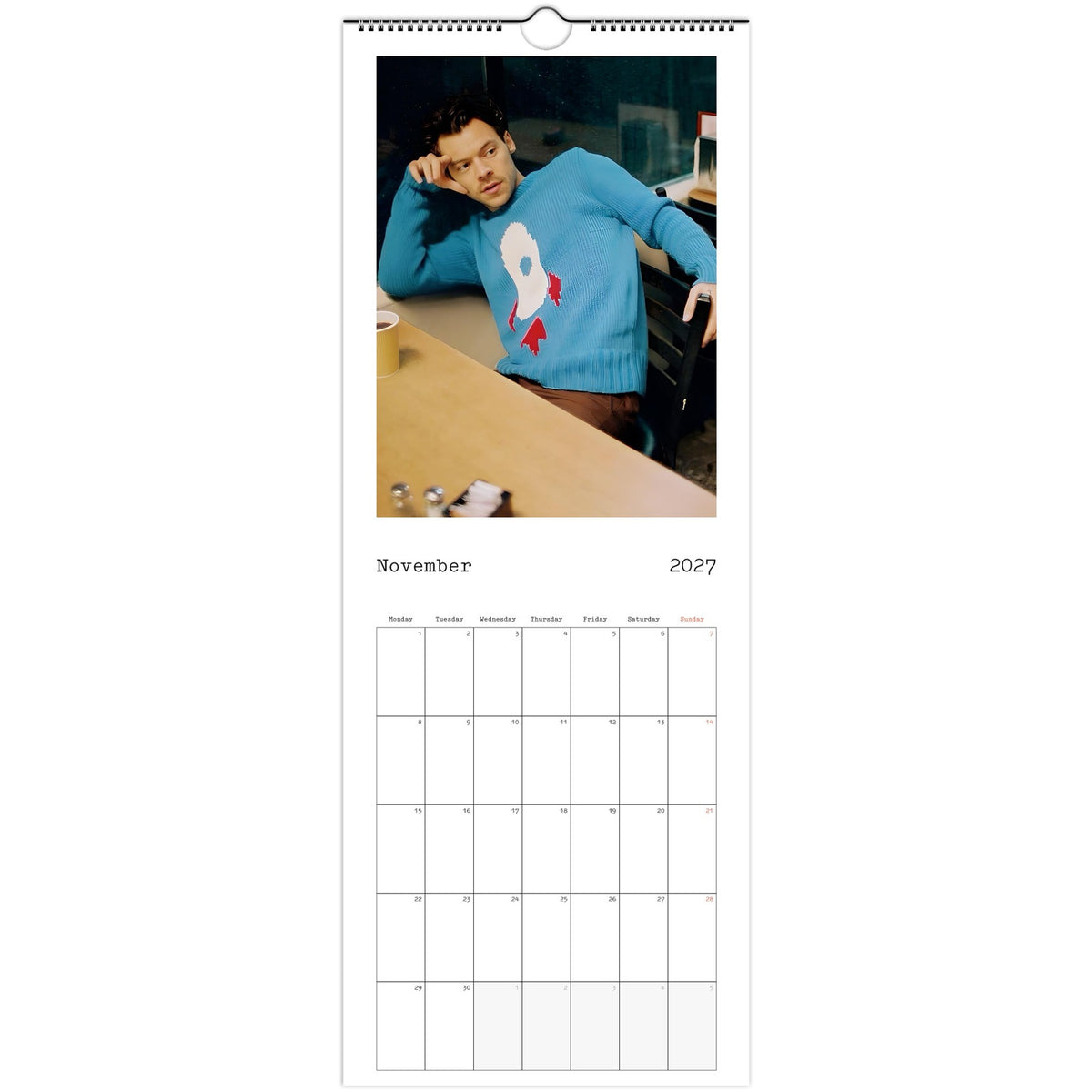 November 2027 page in Harry Styles slim wall calendar