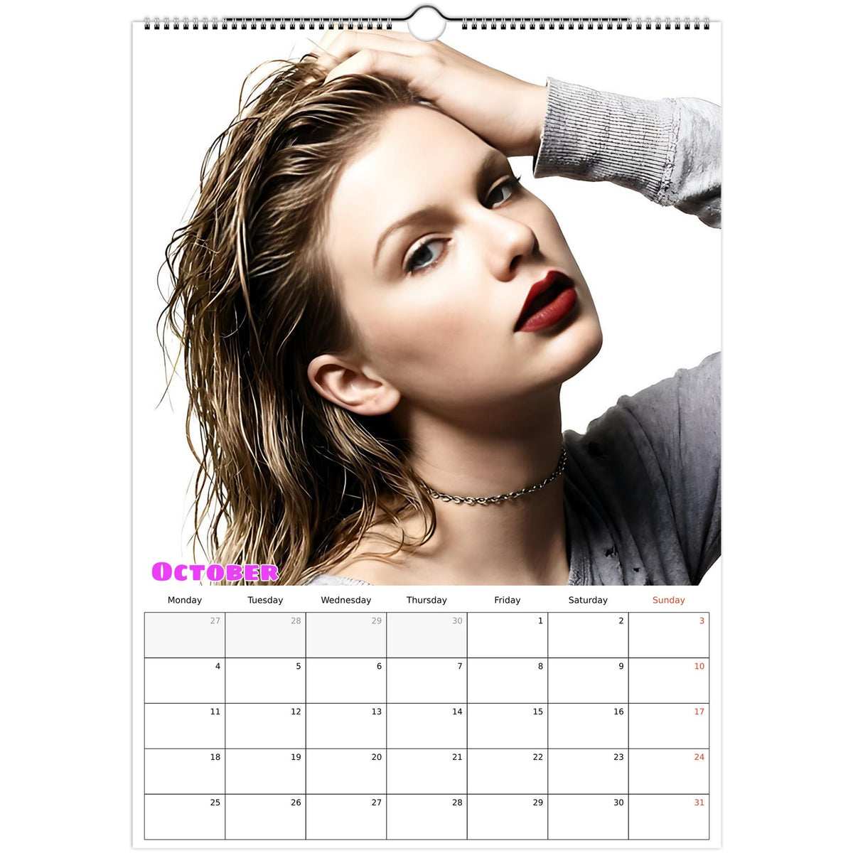 October 2027 page in Taylor Swift A3 wall calendar