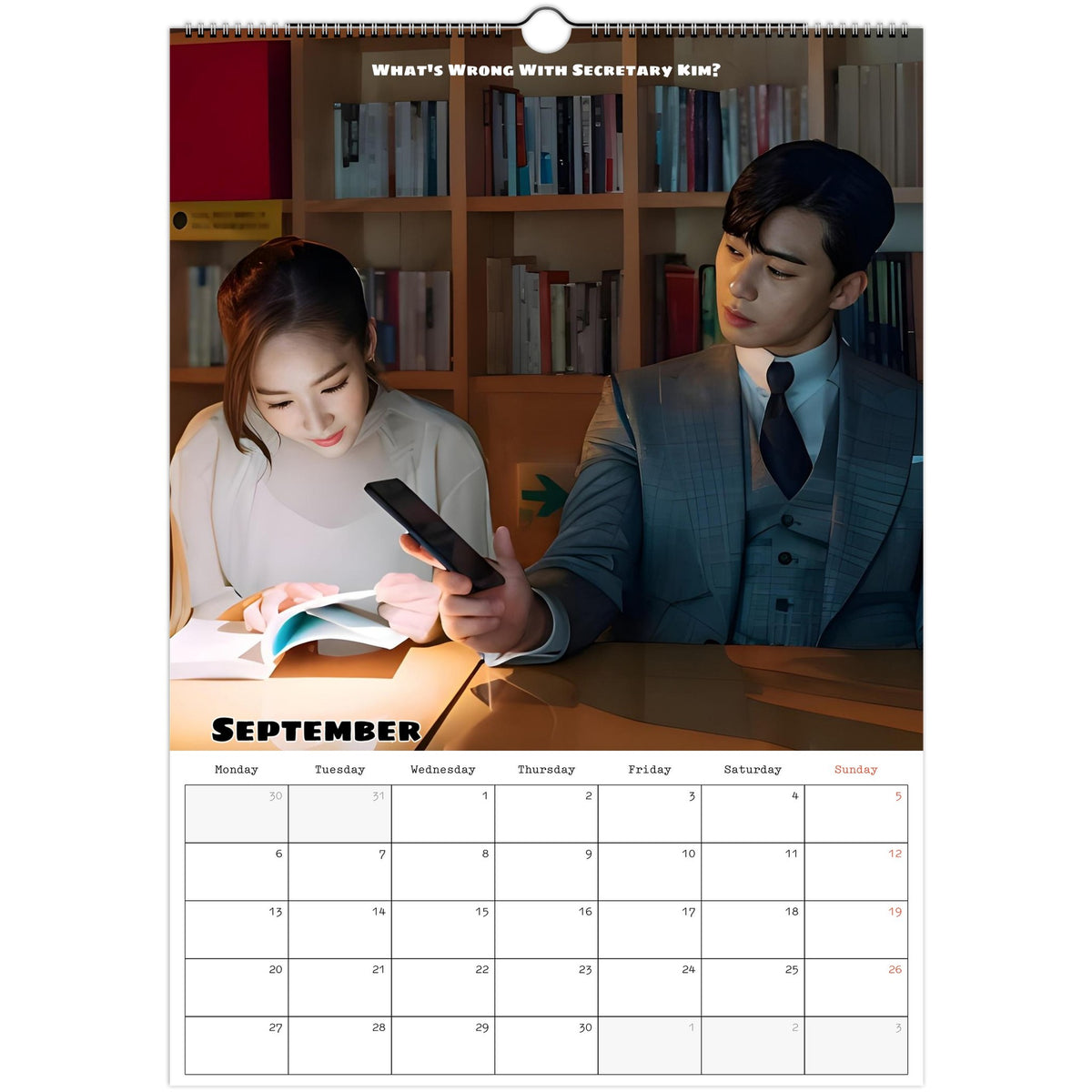 September 2027 page in Classic Romantic K-Drama A3 wall calendar
