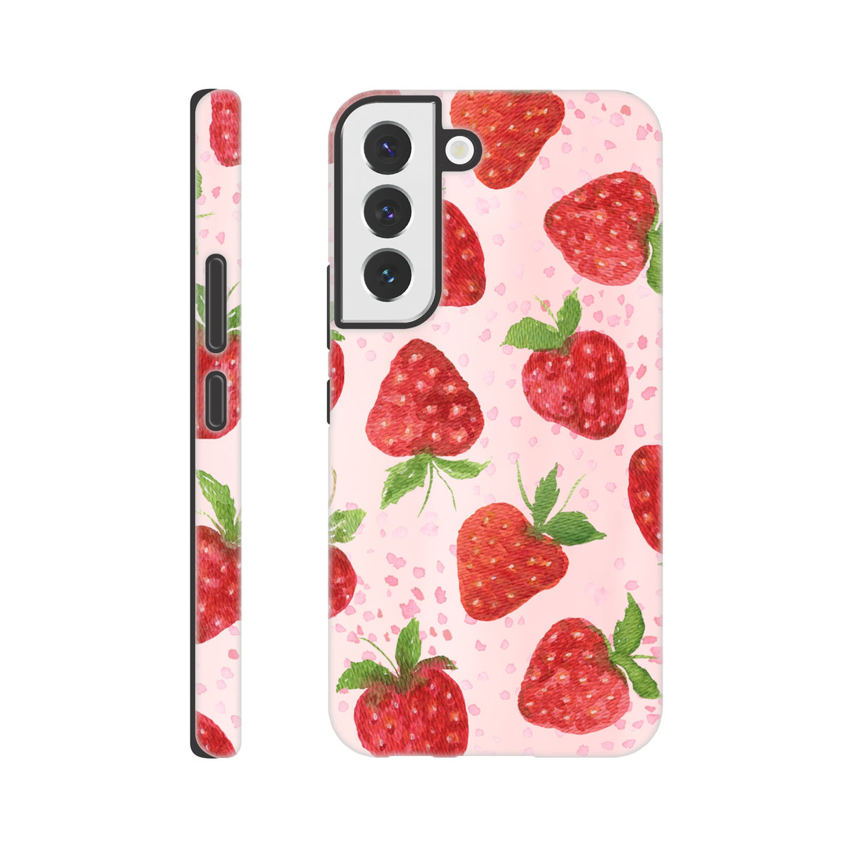 Strawberry print Samsung tough case with shock‑resistant layers