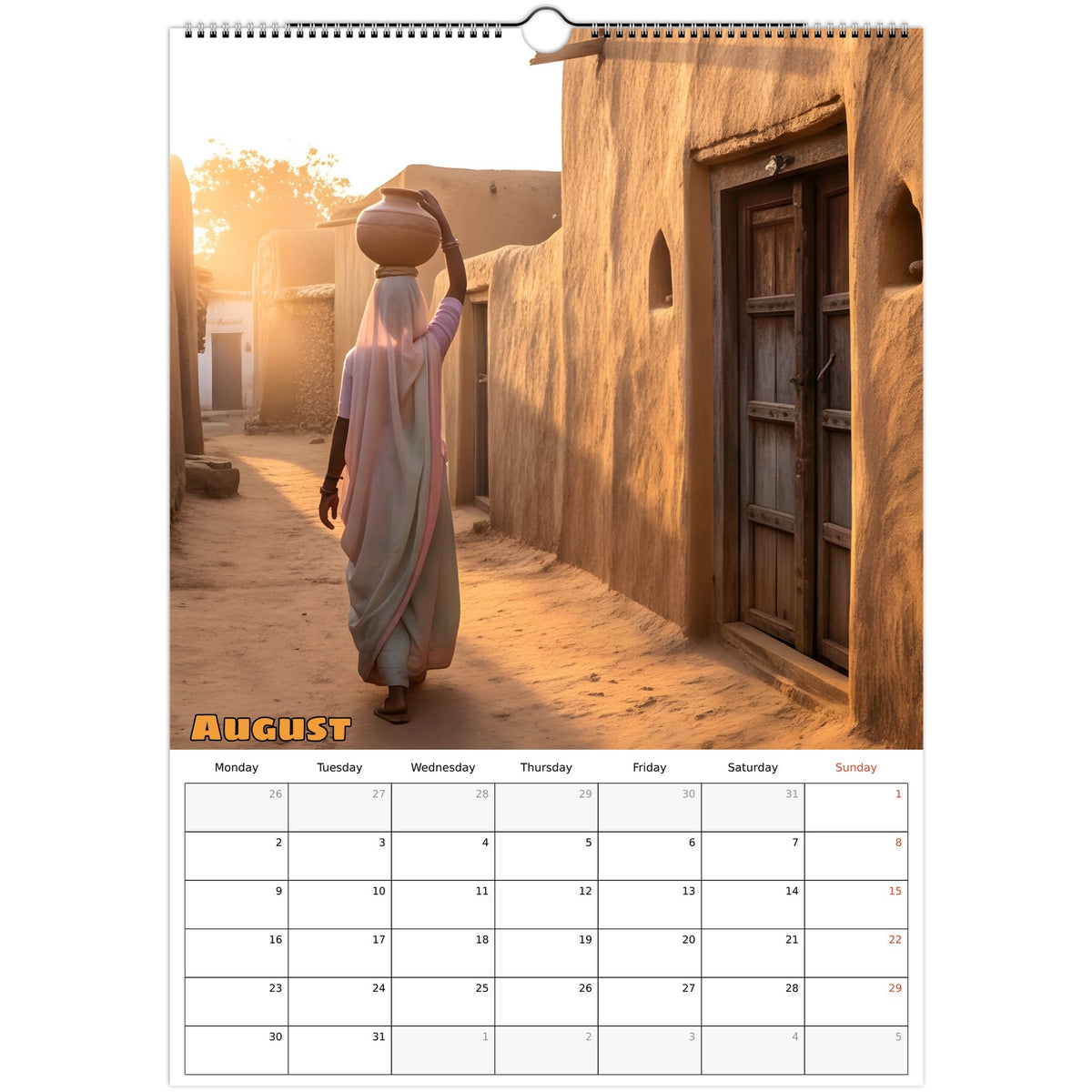 Beautiful India 2027 calendar August page