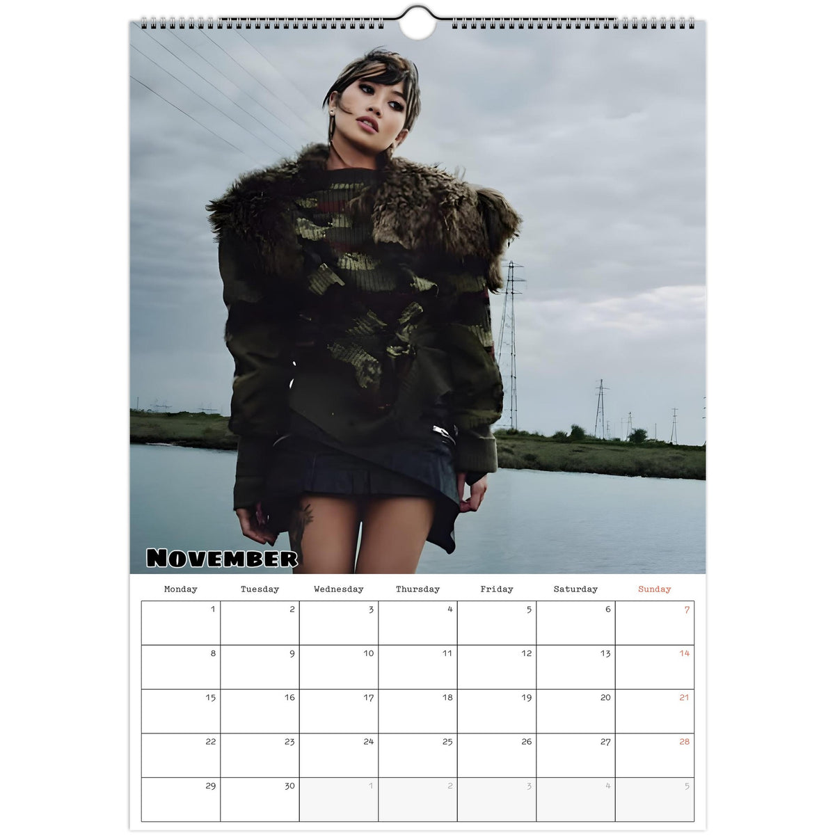 November 2027 page in Beabadoobee A3 wall calendar
