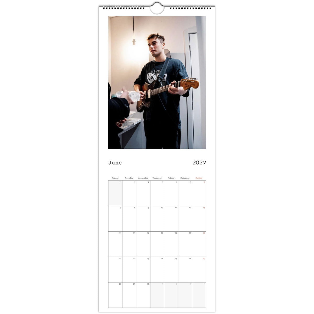 June 2027 page in Sam Fender slim wall calendar