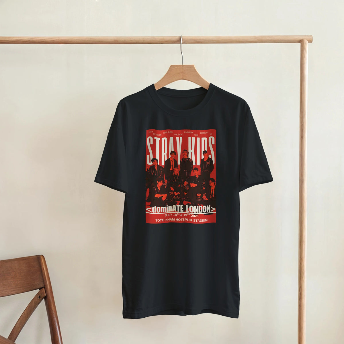 Black Stray Kids tour tee with dominATE design