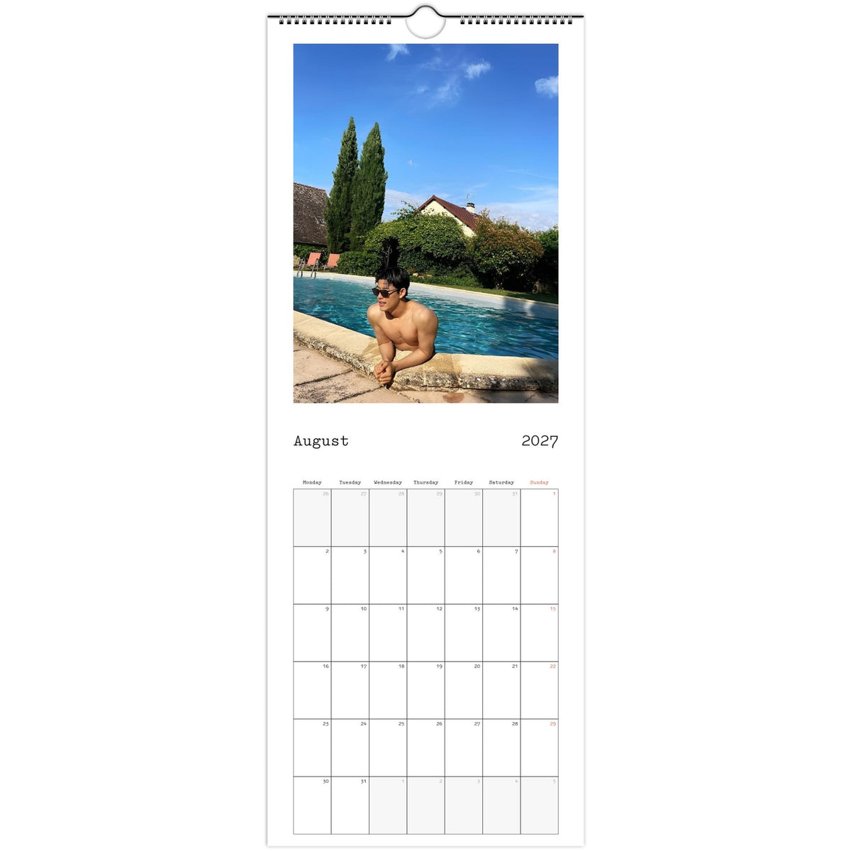 August 2027 page in Park Solomon Lomon slim wall calendar