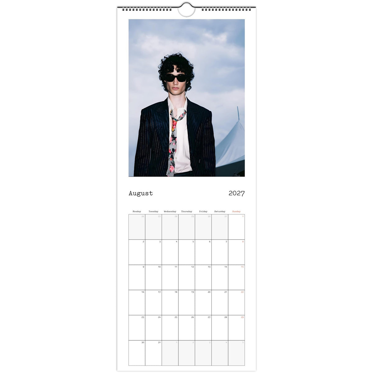 August page of sombr 2027 slim wall calendar