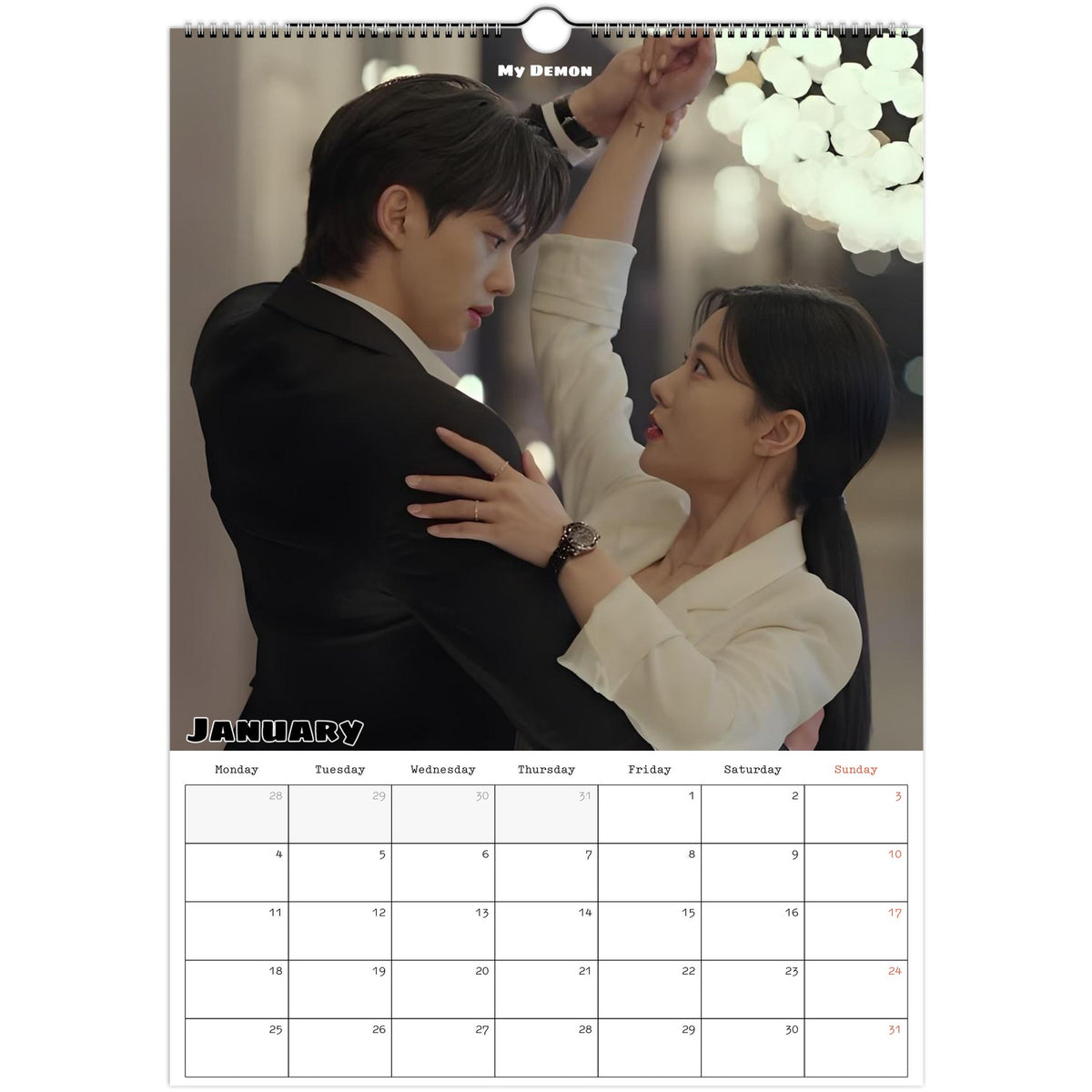 January 2027 page in Classic Romantic K-Drama A3 wall calendar